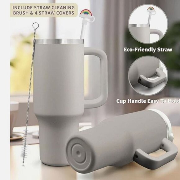 40 OZ Warm Gray Tumbler With Handle & Straw, Toppers/ NIB - Picture 2 of 3